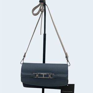 Tahari Turnlock/Bar Detail Mini Crossbody - Blue colorblock - NWT